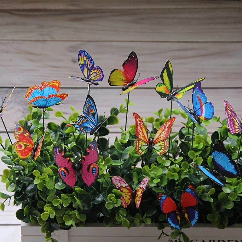 Garden Decoration Animal Stakes Metal Butterfly Ornaments 10pcs Colorful Butterfly Stakes 3D Artificial Butterfly Decor