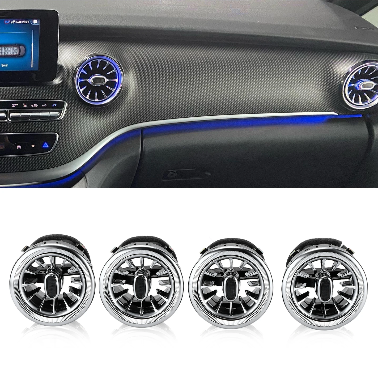 전면 LED 터빈 에어 벤트 앰비언트 라이트 키트, 메르세데스 벤츠 V클래스 W447 20142020 교체, 4 개, 3 색