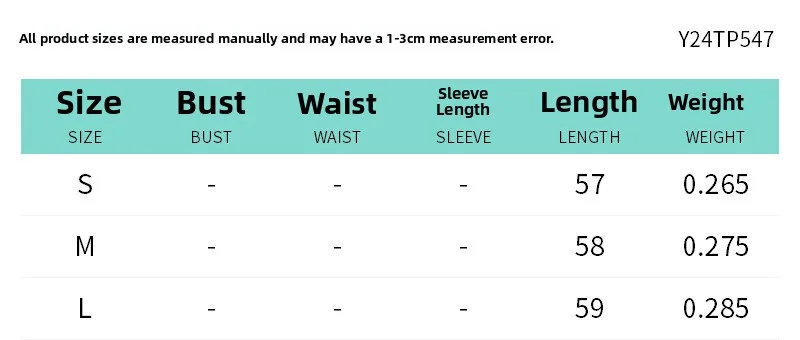 Size chart maximum size weight 0.285kg