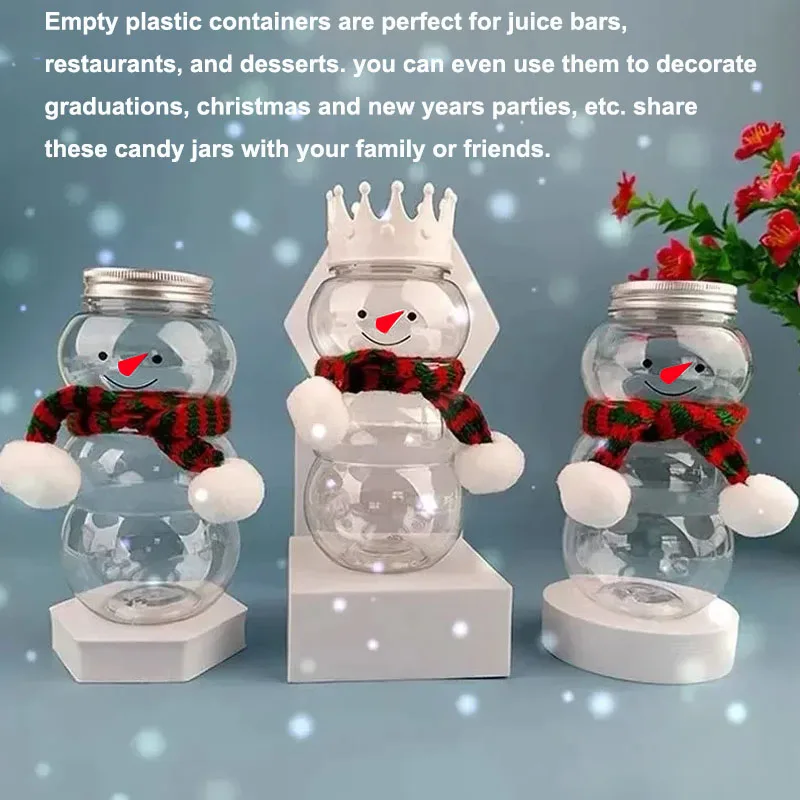 1/2/5/10PCS 500ML Christmas Snowman Milk Juice Tea Bottles Xmas Drink Bottle Plastic Transparent Cup Candy Biscuits Sealed Jar