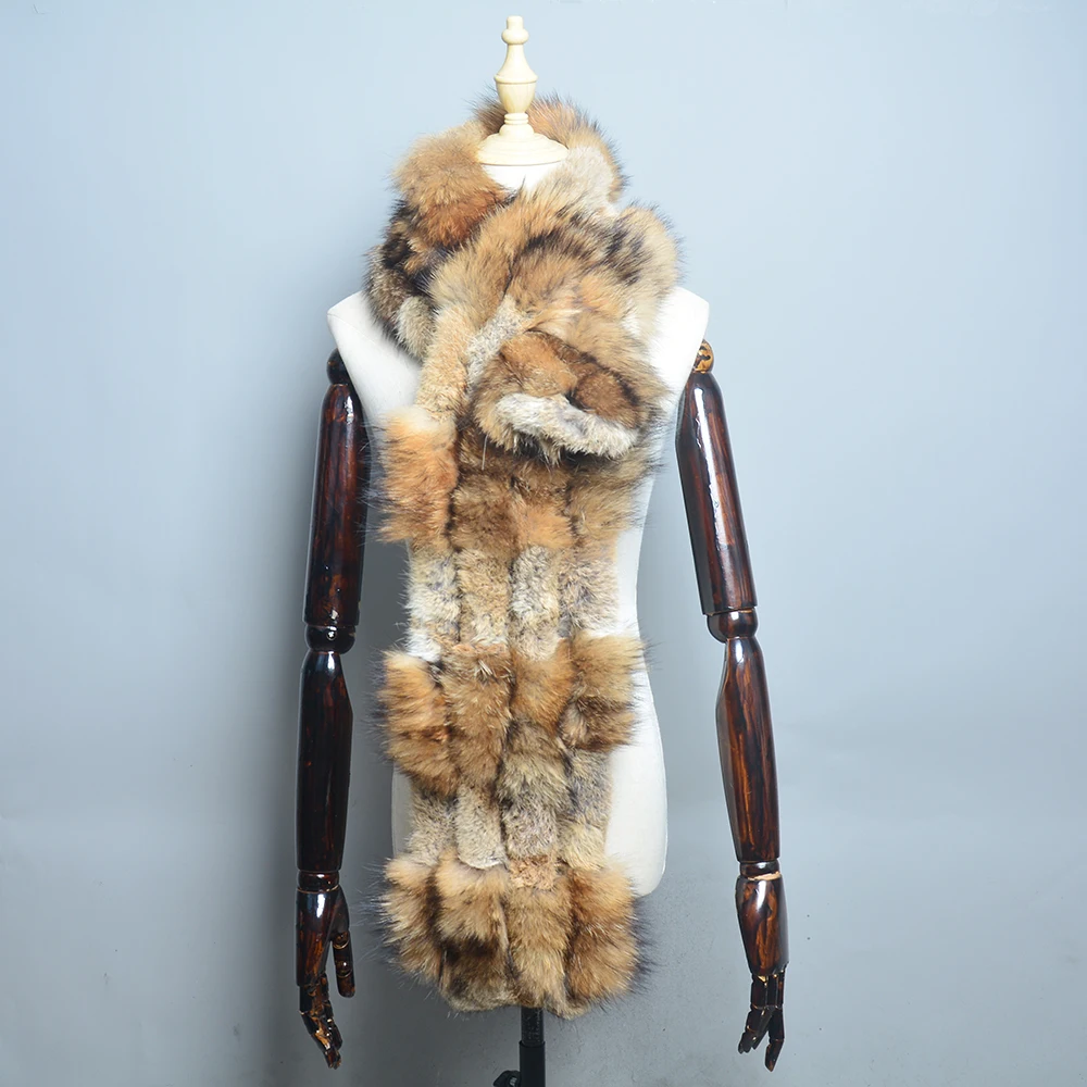 Ladies Real Rex Rabbit Fur Scarf Knit Fashion Winter Knitted Genuine Fox Fur Scarves Women 2025 Female Luxury New Fashion Scarfs 5