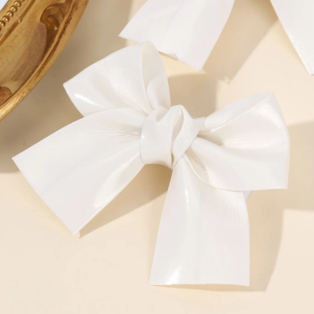 2Pcs Sparkling Bow Hair Clips PU Barrettes For Girl Kids Butterfly Leather Vintage Gold Silver Handmade Headwear Accessories