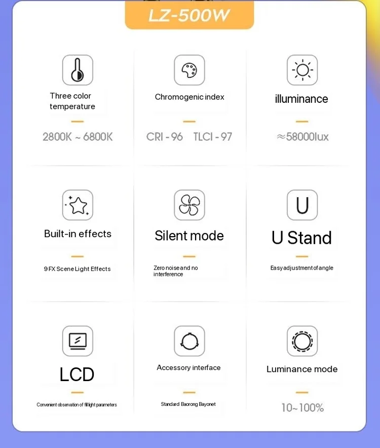 LATZZ 500W LED Video Light 2800k-6800k Photography Light APP Control Studio Photo Lamp Camera Light for Live Broadcast Video 2