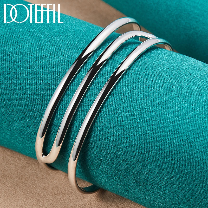 DOTEFFIL 925 Sterling Silver Three Line Bangles Bracelet For Man Woman Wedding Engagement Party Fashion Jewelry - Image 2