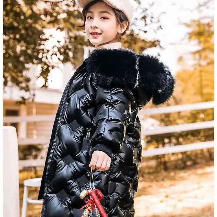 Girls Parka Long Coats Winter Waterproof Fur Collar Hooded Jackets Big Kids Thick Warm Cotton Outerwear Teenage Snowsuit