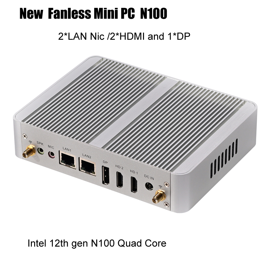 New N100 Palm Fanless Mini PC Intel Quad Core 12th gen CPU 3*Display Computer 2*HDMI 1*DP 2*LAN Soft Router Windows11 Firewall