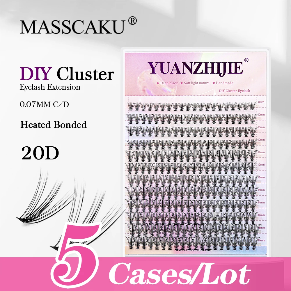 

MASSCAKU 5cases/lot Hot Melt Individual DIY Cluster Eyelash Extension 20D C/D Curl Natural Fashion Maquiagem Lashes Makeup