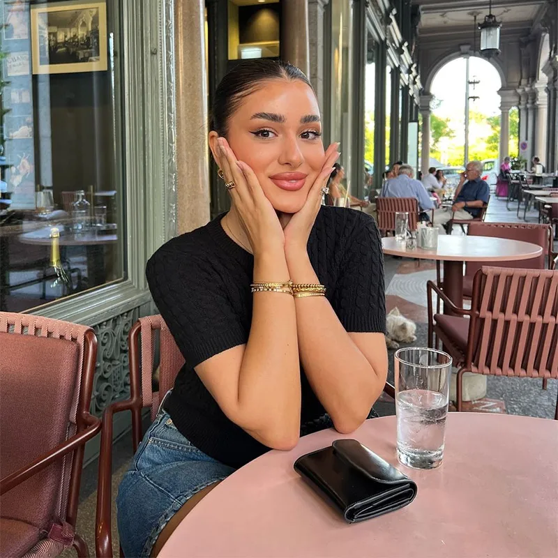 Knitted Single Breasted Cardigans Women Solid O-neck Short Sleeve Ribbed Sweaters Female Fashion New Slim Ladies Casual Top