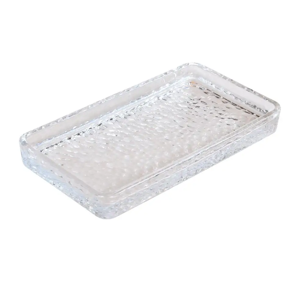 Hammered Glass Vanity Tray Organizer Clear Elegant Makeup Perfume Jewelry Cosmetic Storage Shower Bathroom Display Durable Heavy 2