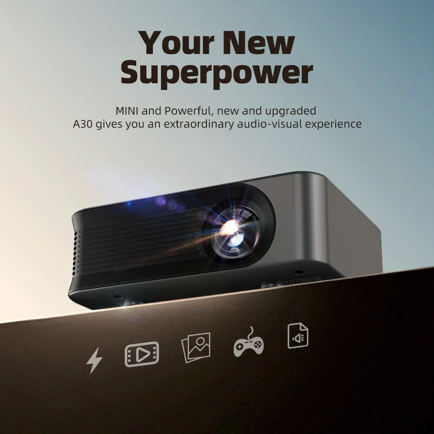 휴대용 미니 프로젝터 홈 시네마 LED 비디오 프로젝터, AUN A30, 3D 게임 극장 비머, 스마트 TV 박스, HD 포트, 4K 1080P