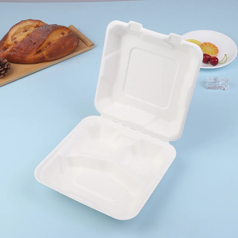 Description Picture 4 of item10Pcs Compostable Disposable 10 Pack 3 Compartment Takeout Lunch Box Containers With Lid To Go Take Out Clamshell For Food