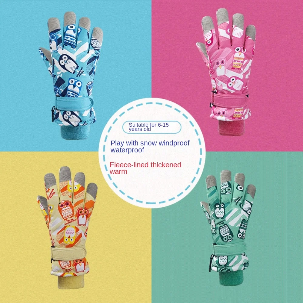 

1 пара теплых лыжных перчаток аксессуары для катания на коньках утолщенные ветрозащитные хлопковые перчатки Плюшевые Детские перчатки с пингвином для катания на лыжах
