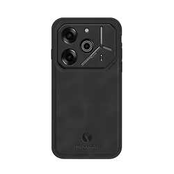 Premium PU Leather Shockproof Hard Back Phone Case with Silicone Bumper for Tecno Pova 6 Pro (Black)