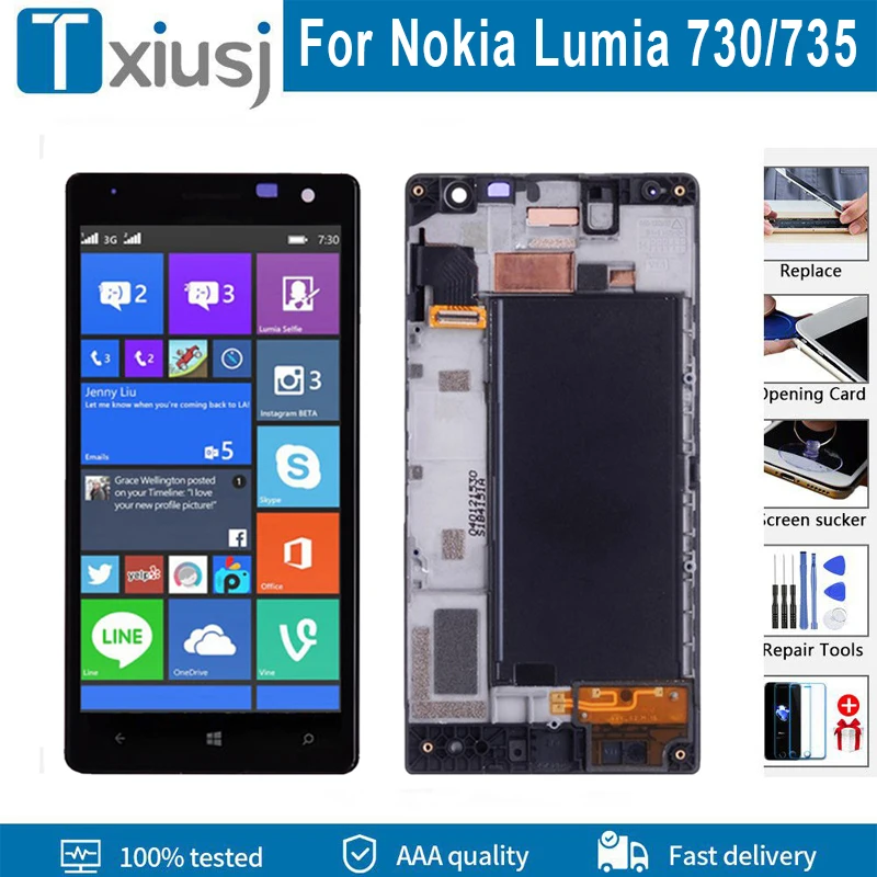 Touch Screen Lcd Oled Da 4.7 "Per Display Nokia Lumia 730 Con Sostituzione Del Digitalizzatore Di Riparazione Del Telaio Per Display Lcd Nokia 735