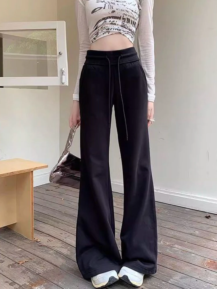 AINIYS Women's Drawstring Waist Wide-Leg Sweatpants With Contrast Stitching Able Sporty Casual Trousers For Gym Daily Outdoor Activities Dark Gray Xl