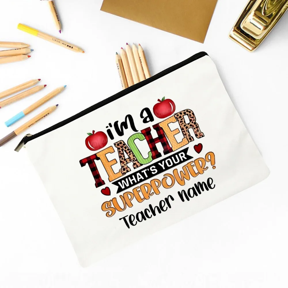 Personalised Makeup Bag Custom Name Cosmetic Case School Pencil Bags Travel Canvas Toiletry Pouch Teachers Day Gift for Teacher 6