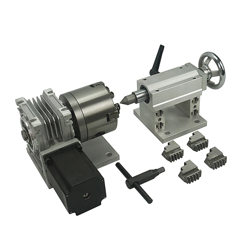 

A Axis Rotary Axis Tailstock 4th Axis with 80 100 130mm 4-Jaw Chuck for Wood/metal Router Milling Machine