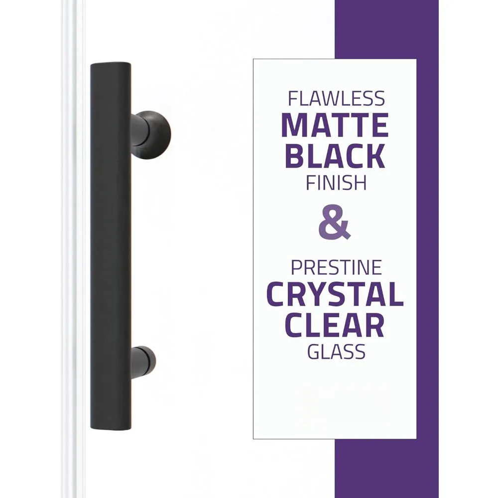Framed Shower Door in Matte Black, Halberd Water Repellent Glass Shower Door with Seal Strip Parts, Easy Glide Rollers Sliding 5