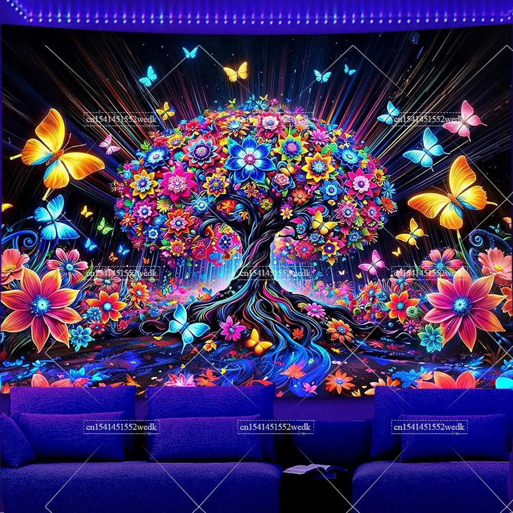 ブラックライト 生命の木 タペストリー サイケデリック スペース