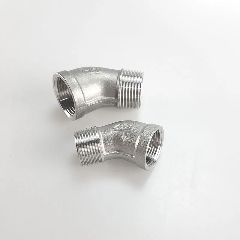 1/4 "3/8" 1/2 "3/4" 1 "1-1/4" 1-1/2 "2" Bsp Perempuan Ke Laki-Laki 45 Derajat Konektor Siku Accoppiatore Ss304 Pas Pipa Tahan Karat