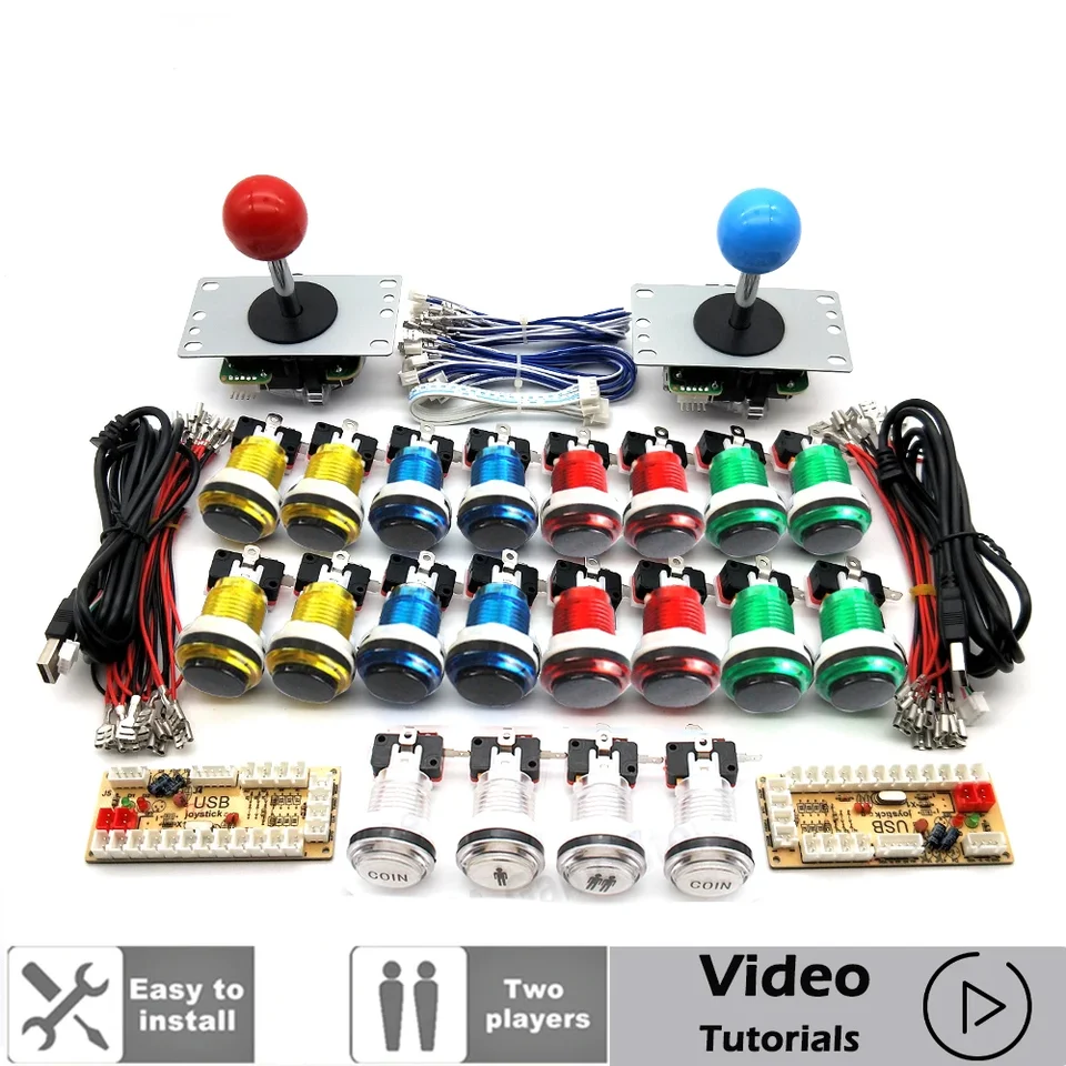 제로 지연 아케이드 캐비닛 키트 5V LED 투명 검정색 푸시 버튼 스위치 복사 SANWA 조이스틱 2 플레이어 코인 USB PC  라즈베리 파이 - AliExpress