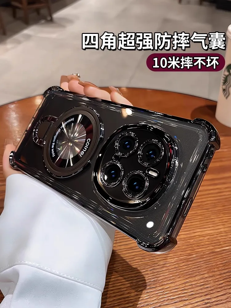 Luxury Magnetic Holder Shockproof Transparent Silicone Case with Airbag Plating