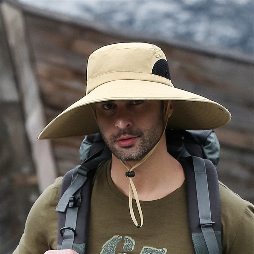 Summer Bucket Hat Cowboy Men Outdoor Hiking Sun Protector Hat Breathable Anti UV Cap Large Wide Brim