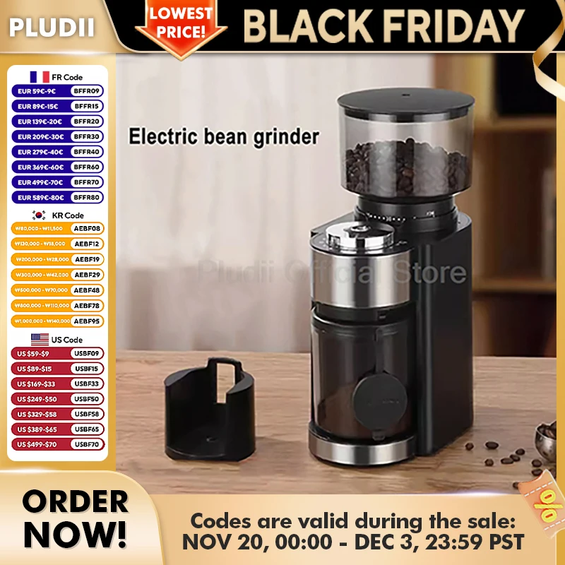 150W Electric Coffee Grinder 25 Adjustable Settings 250g Bean Capacity Anti Static Design for Espresso French Press Home Use