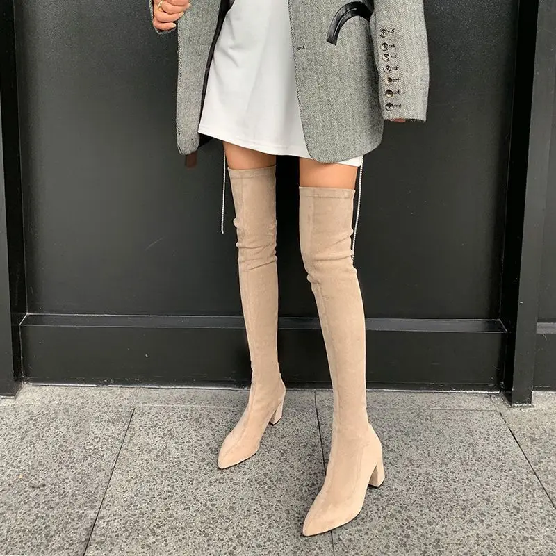 Sexy High Boots Women Winter Fashion Over The Knee Warm Botas Mujer Suede Back Zipper Pumps Sock Shoes High Heels Boots women high heel boots