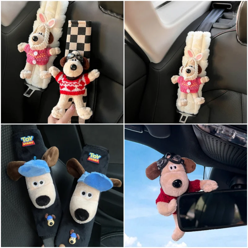 

Anime Cartoon Gromit Car Seat Belt Cover Shoulder Protectors Kawaii Cute Plush Doll Auto Rearview Mirror Ornaments Accessories