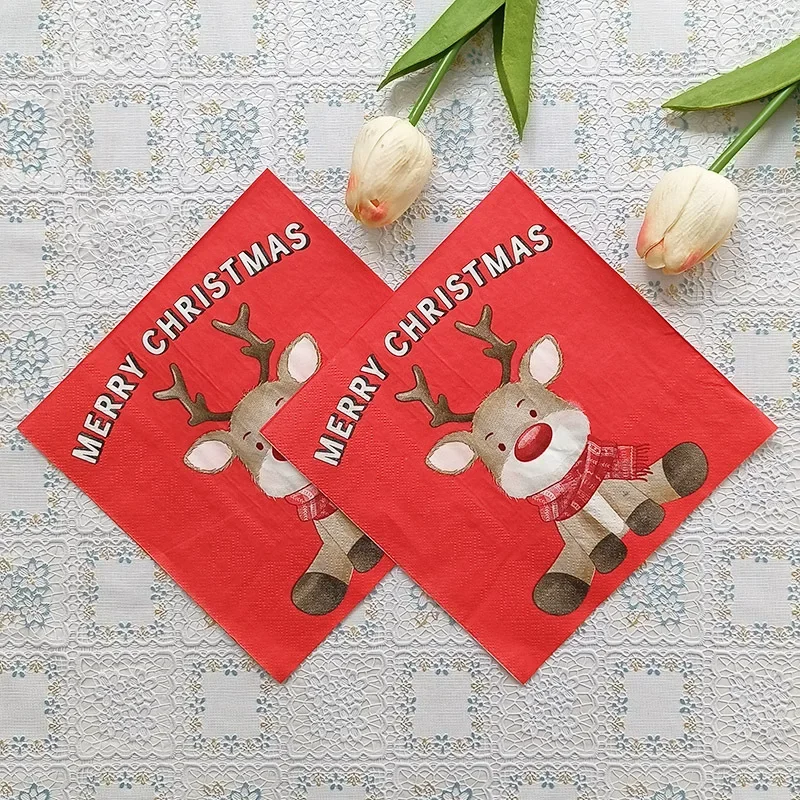 Paper Napkins 2-Ply Printed 20pcs/Pac Red Christmas Collection Square Napkins Party Disposable Placemats Butterfly Bart Paper