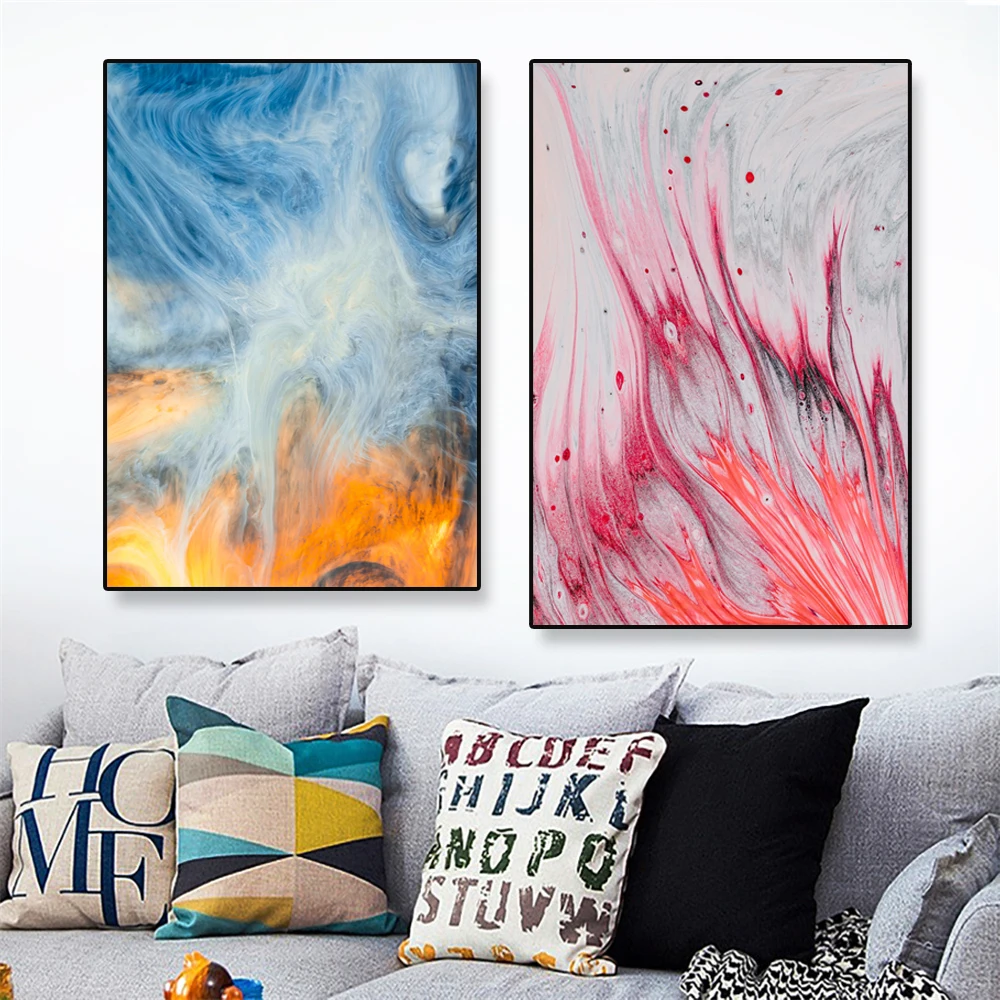 

Abstract Colorful Texture Poster Blue Gold Canvas Painting Vintage Print Nordic Wall Art Pictures Home Living Room Decoration