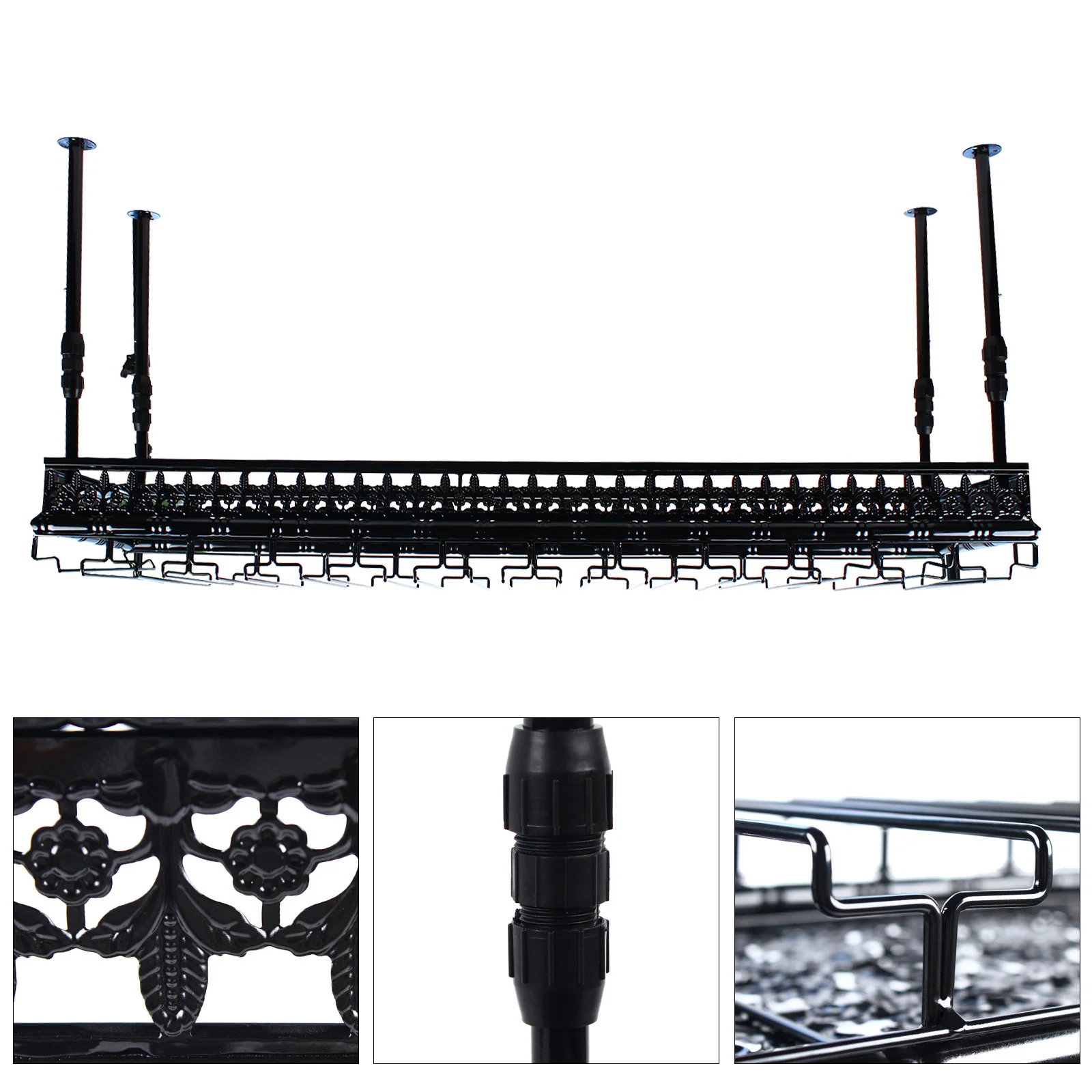 100cm Metal Wine Rack Storage 40x Glass Holders Ceiling Mount Adjustable Height