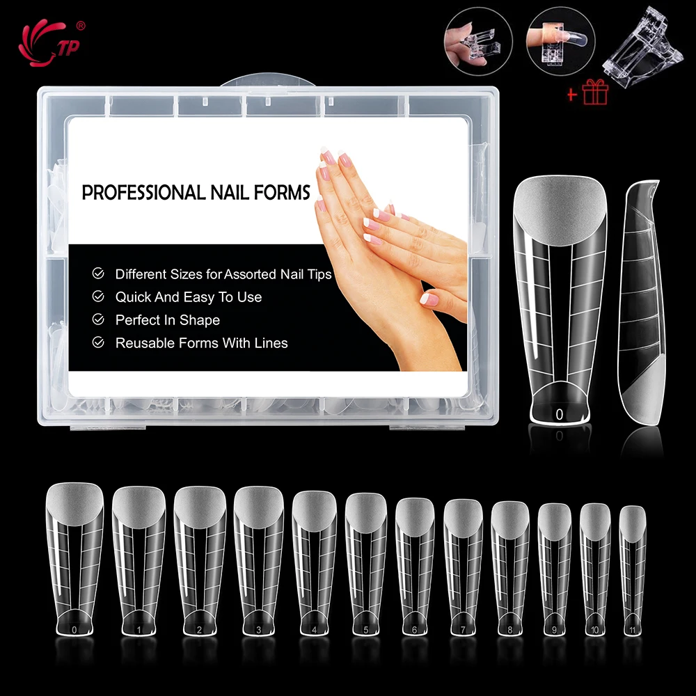 TP Coffin Clear Dual Forms Nail System Full Cover Acrylic Quick Building Gel Mold False Tips Nail Extension Forms Top Nail Tools