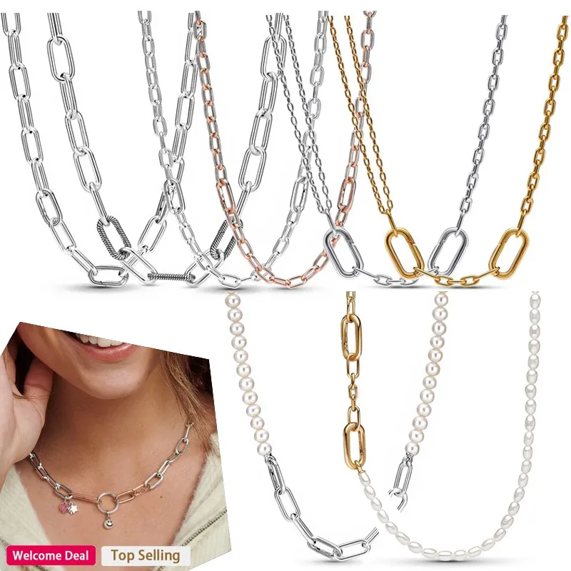 New Popular Women's 925 Sterling Silver Light Luxury ME Double Chain Chain Pearl Logo Necklace DIY Fashion Charm Jewelry