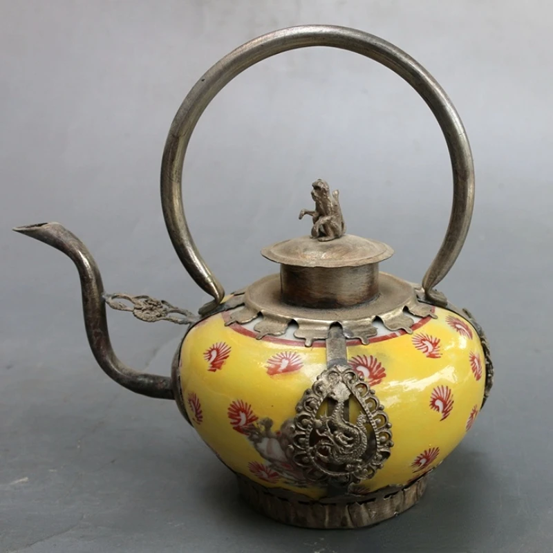 

White Copper Clad Porcelain Old Kettle Home Decor Teapot Ornaments Antique Antique Ornament Handicraft Display Decoration Crafts