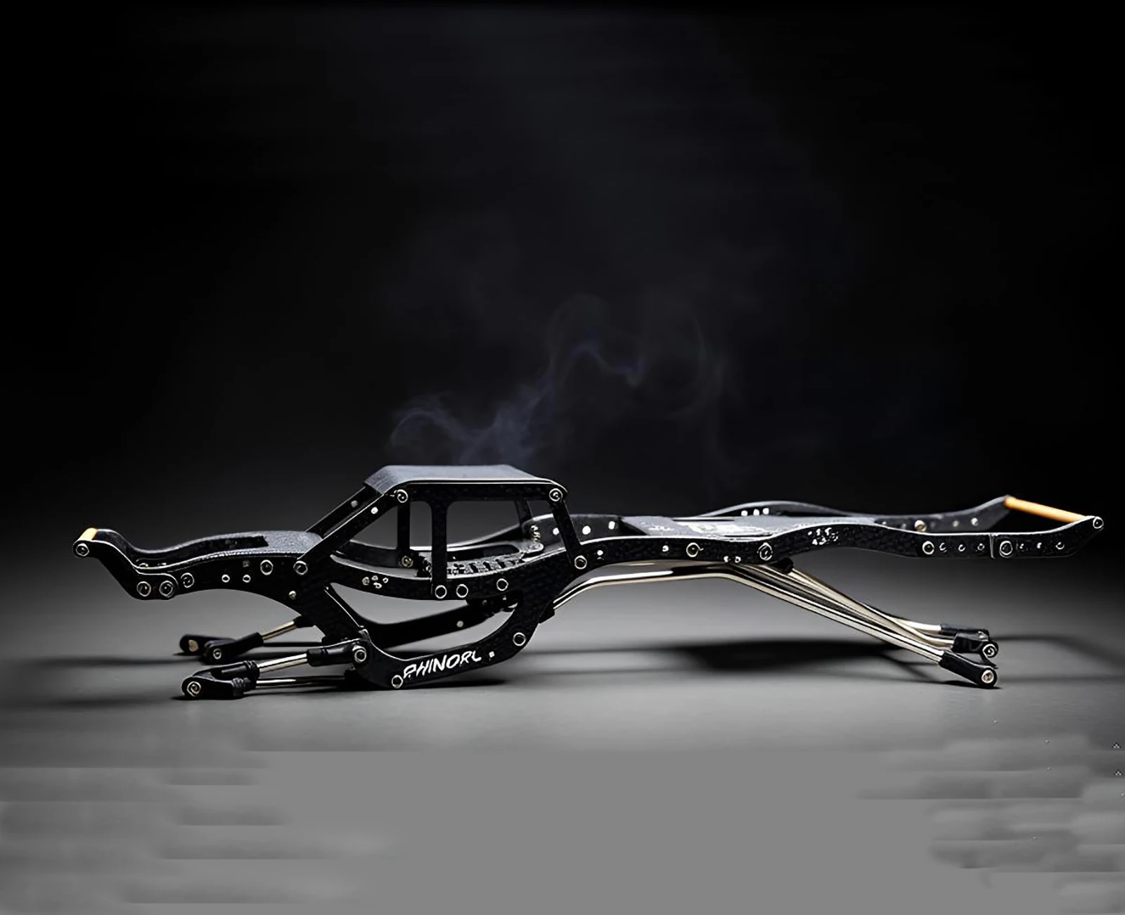 Détail du châssis Crawler RC RhinoRC YUE LCG V2 montrant la conception basse et les composants