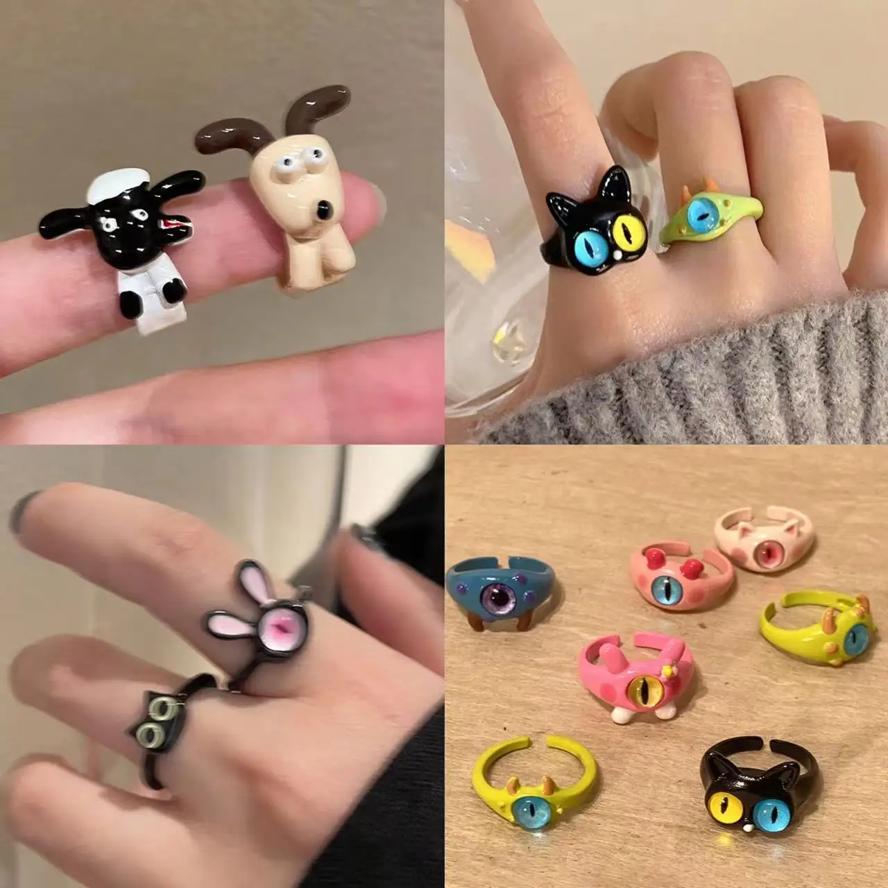 2Pc Cute Frog Rings Lover Polymer Clay Resin Acrylic Rings for