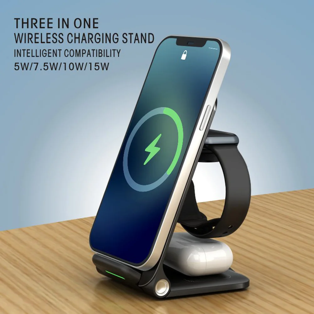 

High Quality Wireless Charger Stand Foldable Charging Stand Pad For Charge Mobile Phone Headset And Watch 15W 3 In 1