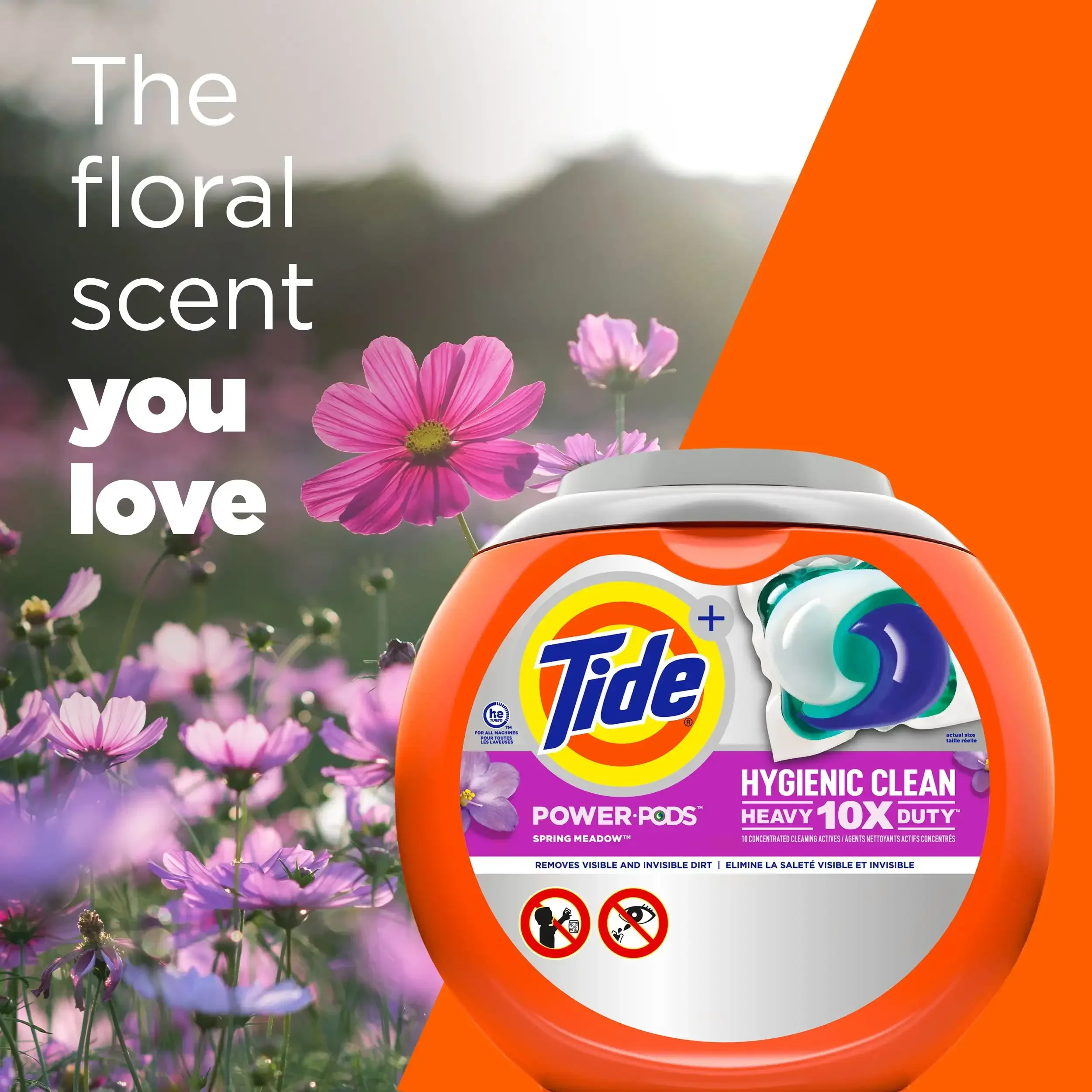Power PODS Hygienic Clean Laundry Detergent Packs Spring Meadow Scent 63 Count Suitable for All Kinds of Washing Machines Smell