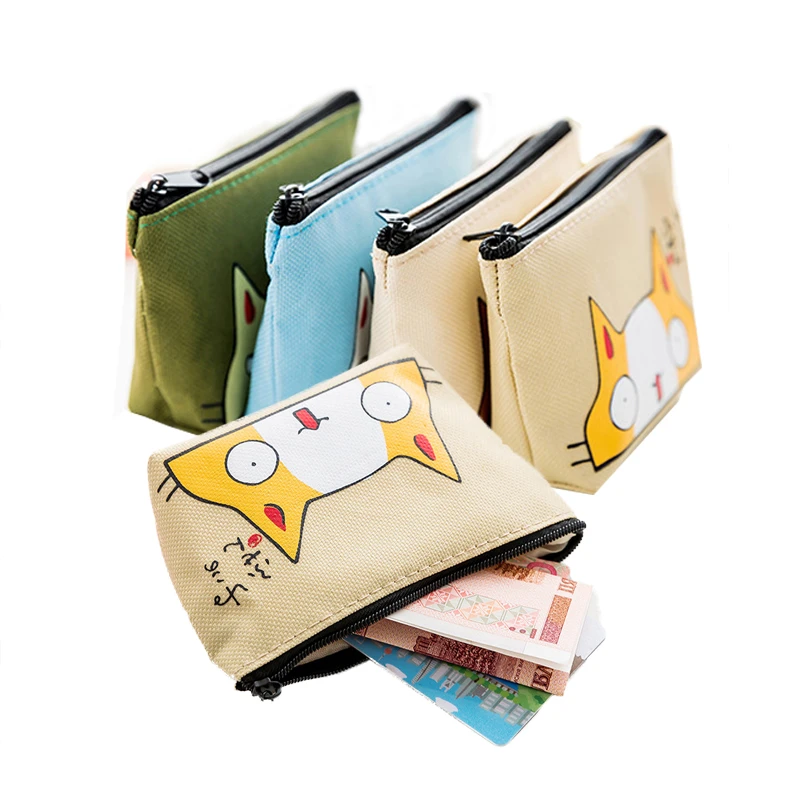 Bolsa de lona de algodón con para hombre y mujer, monedero pequeño de dibujos animados, bonito gato, bolsillo para dinero|Monederos| - AliExpress