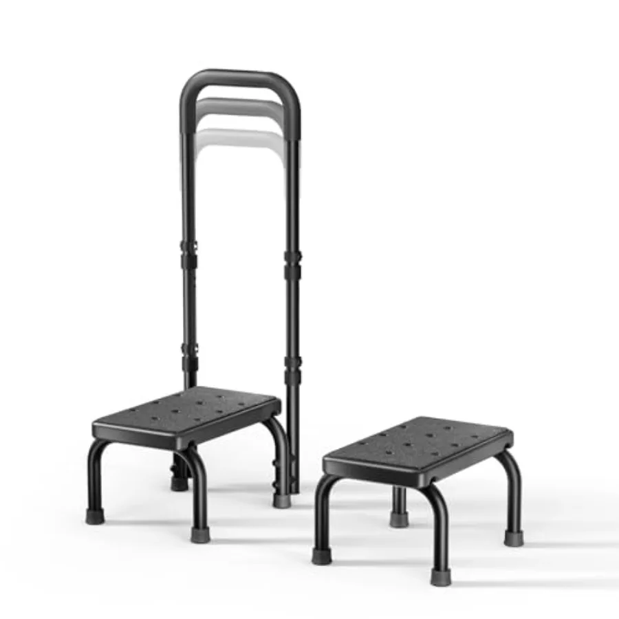 Step Stool with Handle for Elderly-Bed Stools with Adjustable Handrails and Non-Skid PlatformFoot Stool for Bedside Kitchen Car