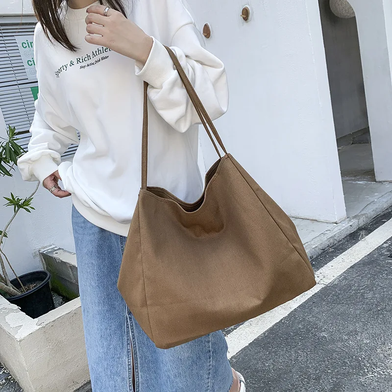 Casual Large Capacity Canvas Shopper Totes High Quality Eco Reusable Grocery Handbag For Women Travel Shoulder Bags Daily Pouch