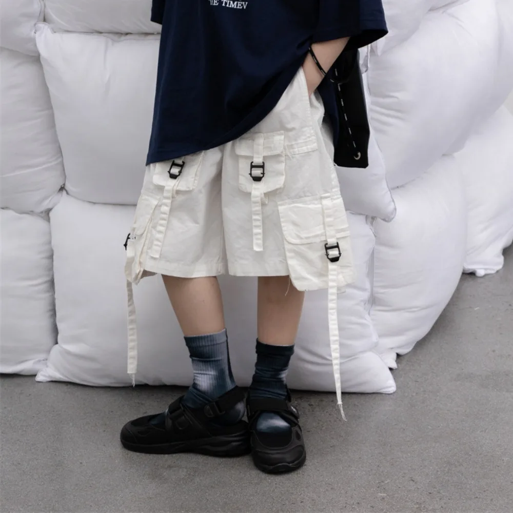 

Брюки для мальчиков, Новинка лета 2024, модные штаны-карго в Корейском стиле, шорты, Белые Повседневные универсальные шорты, летние детские брюки