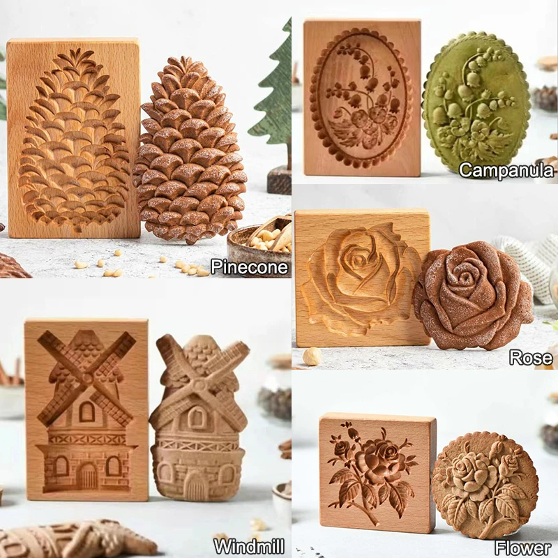 Baking Mold,Cookie Mould,Cookie Printing Mold,Cookie Maker Press Kit Wooden Cookie Mold Household Gingerbread Cake Mould Press 3D Biscuit Embossing Molds Bakery Gadget Baking Tool Kitchen Supplies