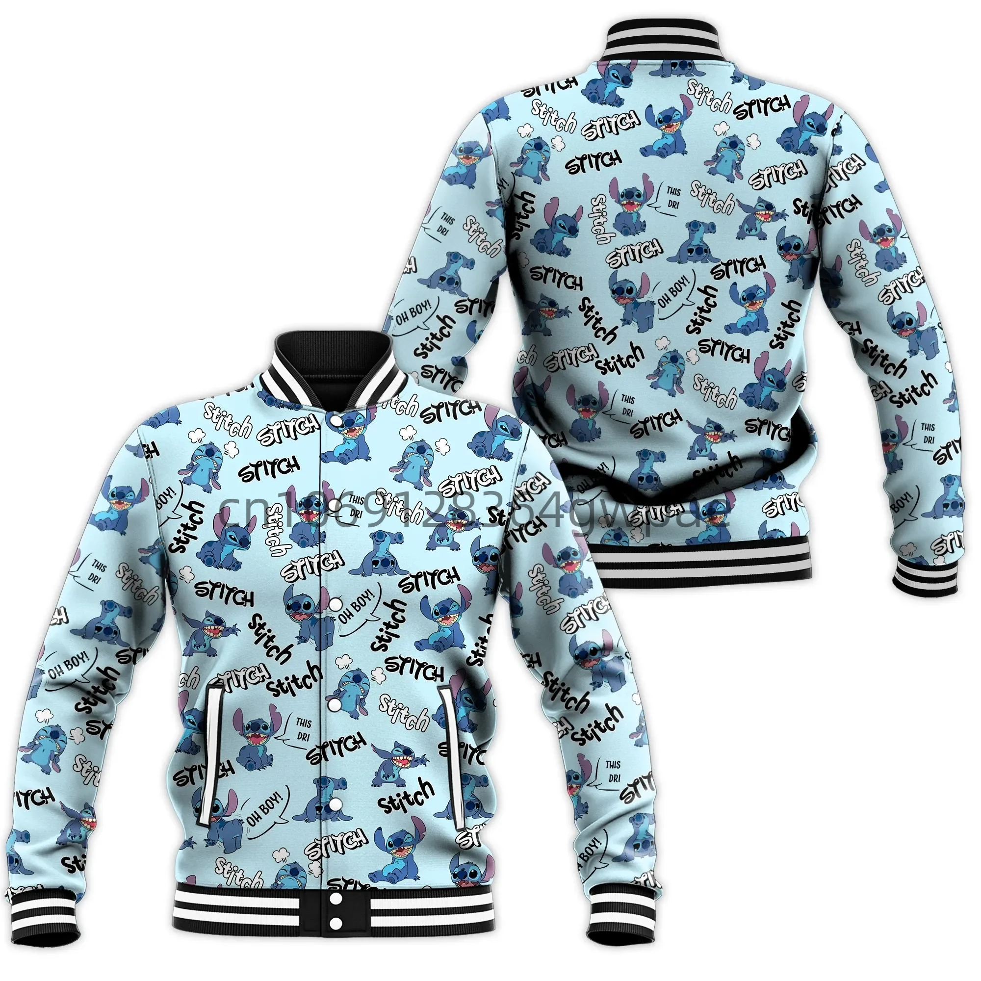 Disney Stitch Baseball Jacket Men's Womens Disney Casual Sweatshirt Hip Hop Harajuku Jacket Streetwear Loose Varsity Coat Hoodie