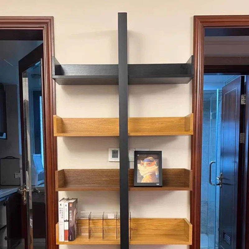 large bookcase display shelf at the end of the bed, colorful figure children's picture book rack, wall narrow gap