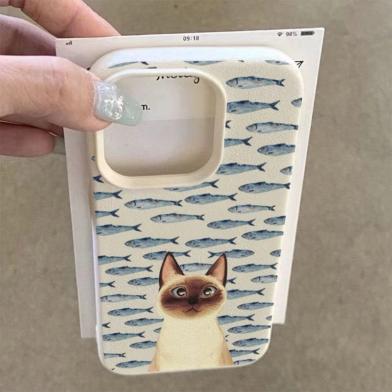 Siamese Cat and Fish Design Phone Case Cover