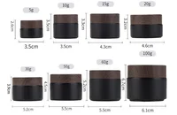 1X 5/10/15/20/30/50/60/100g Frosted Black Glass Jars Bamboo Lids Refillable Glass Jar Pot Makeup Sample Bottle Jar for Cosmetics 1