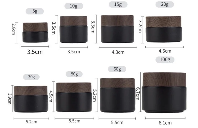 5/10X 5/10/15/20/30/50/60/100g Frosted Black Glass Jars Bamboo Lid Refillable Glass Jar Pot Makeup Sample Bottle Jar Cosmetics 2